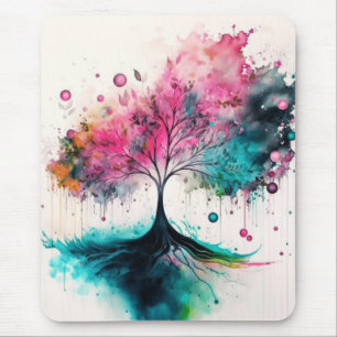 Moderner und kühne mystischer Baum (blau, rosa, or Mousepad