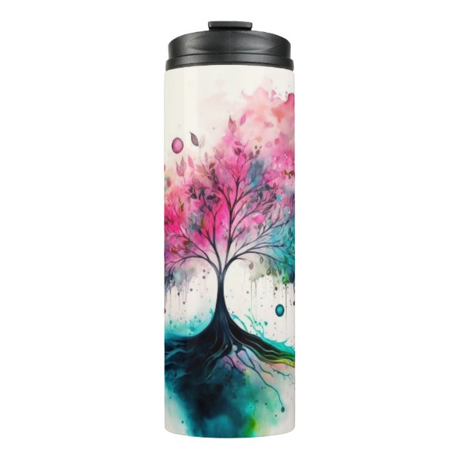 Moderner und kühne mystischer Baum (blau, rosa, or Thermosbecher (Vorderseite)