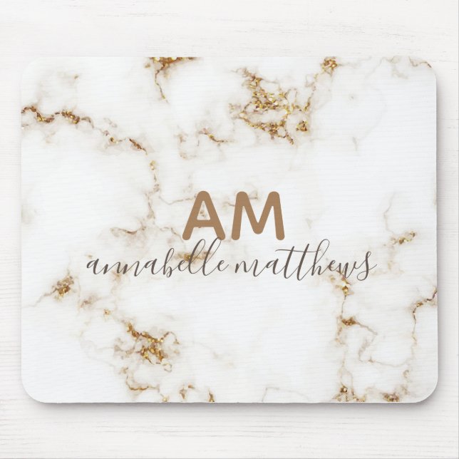 Moderner und schicker Glitzer aus weißem Marmor Mousepad (Vorne)