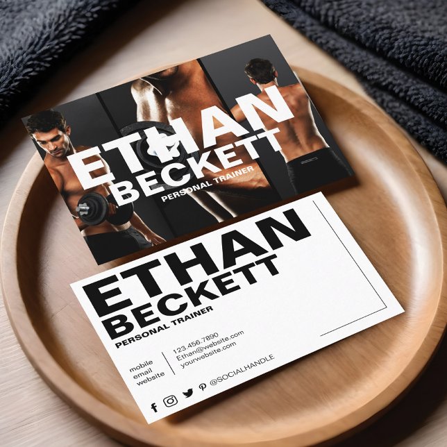 Moderner und trendiger Personal Trainer Fitness 3  Visitenkarte (Modern & Trendy Personal Trainer Fitness 3 Photo Business Card)