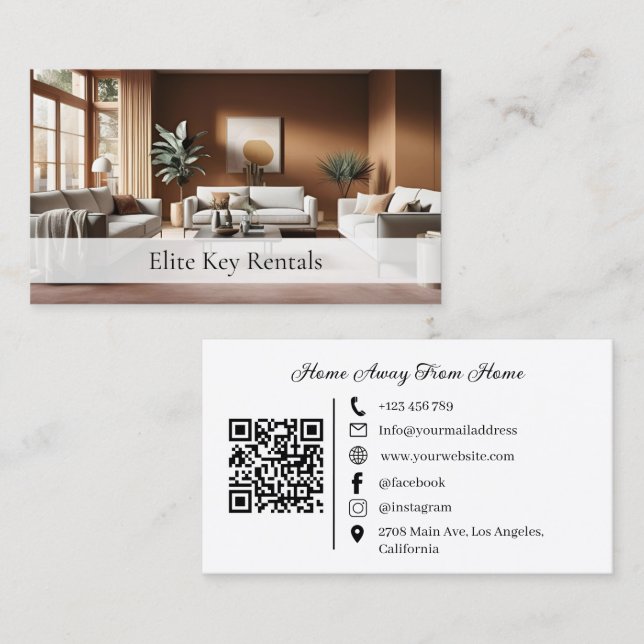 Moderner Urlaub Rental Social Media Foto QR Code Visitenkarte (Vorne/Hinten)
