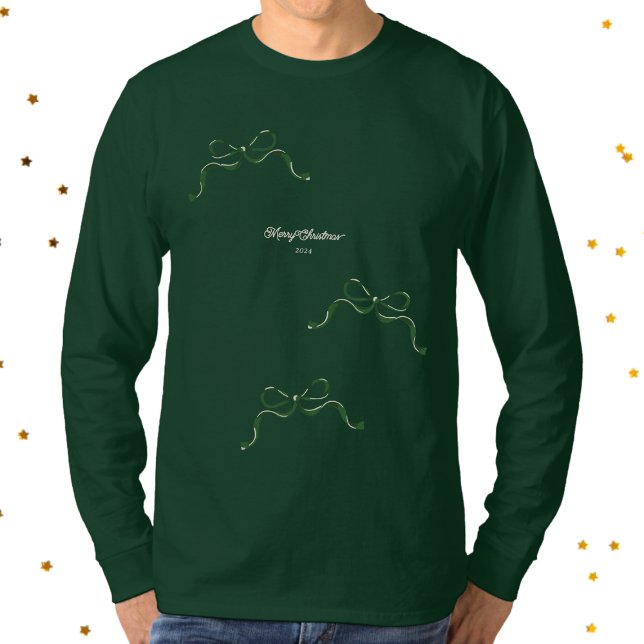 Moderner Urlaub Tiny Green Bow Weihnachten T-Shirt (Von Creator hochgeladen)