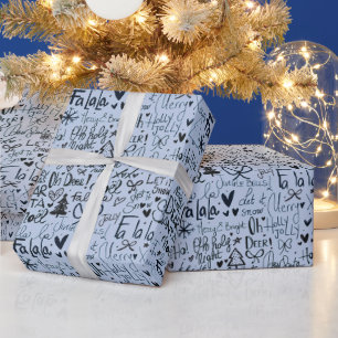 Moderner Urlaub Word Art Blue Weihnachten Geschenkpapier
