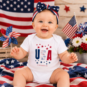 Moderner USA-personalisierter 4.-Juli-Babyshorts Baby Strampler