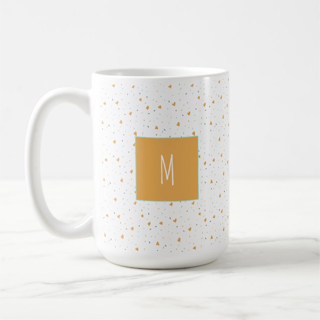 Moderner Valentinstag Sprinkle Hearts Mustard Kaffeetasse (Links)