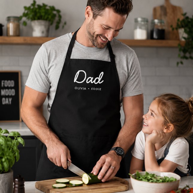 Moderner Vater | Kinder Namen Vatertagskript Schürze (Personalized dad apron with kids' names for cooking, grilling, and Father's Day gifting.)