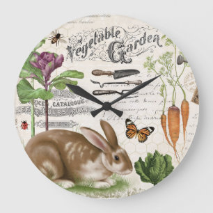 Moderner Vintage-Französischer-Garten-Hase Große Wanduhr
