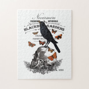 moderner vintage Halloween-Rabe und Totenkopf