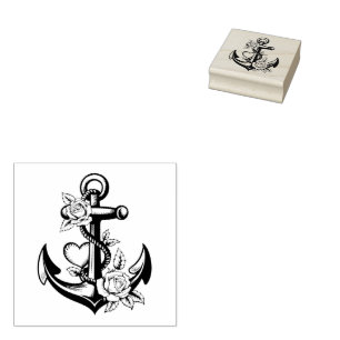 Moderner Vintage-Nautischer Anker mit Blumenmotive Gummistempel
