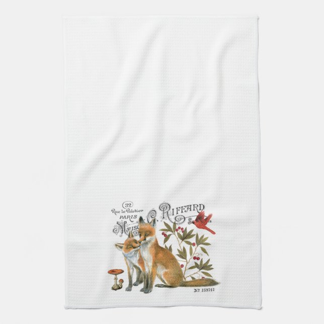 moderner vintage Wald Fuchs Geschirrtuch (Vertikal)