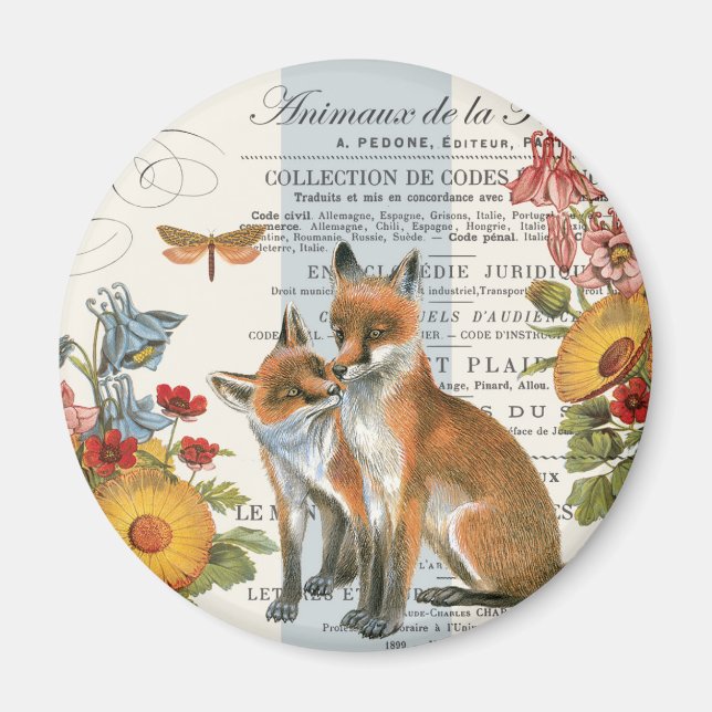 Moderner vintage Wald Fuchs Magnet (Vorne)