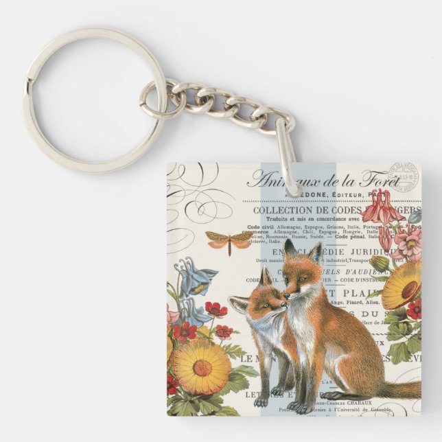 Moderner vintage Wald Fuchs Schlüsselanhänger (Vorderseite)