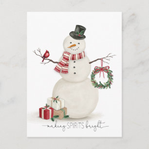 Moderner vintage-Weihnachtsmann-Schneemann Postkarte