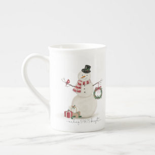 Moderner vintage-Weihnachtsmann-Schneemann Prozellantasse