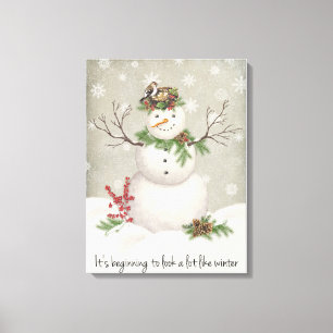 moderner vintage wintergarten schneemann leinwanddruck