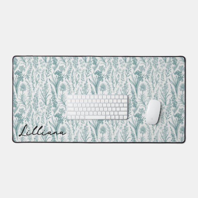 Moderner Vintager Blumengrün-Wildblume Individuell Schreibtischunterlage (Tastatur & Maus)