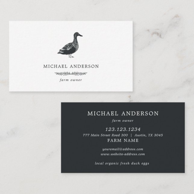 Moderner Vintager Einfach-Entenhalter Schwarz-weiß Visitenkarte (Vorne/Hinten)