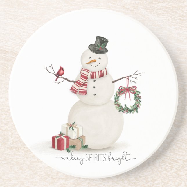 Moderner Vintager Feiertag Snowman Getränkeuntersetzer (Vorne)