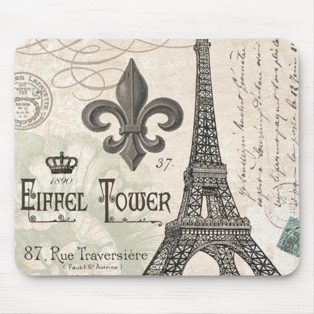 moderner Vintager Franzosen Eiffel-Turm Mousepad (Vorne)