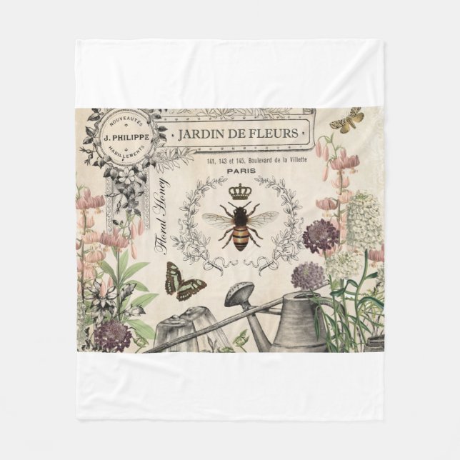 Moderner Vintager französischer Bienengarten Fleecedecke (Vorderseite)