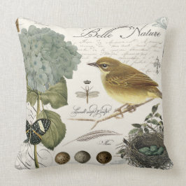 moderner Vintager französischer Vogel und Nest Kissen