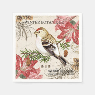 moderner Vintager französischer Wintervogel Serviette