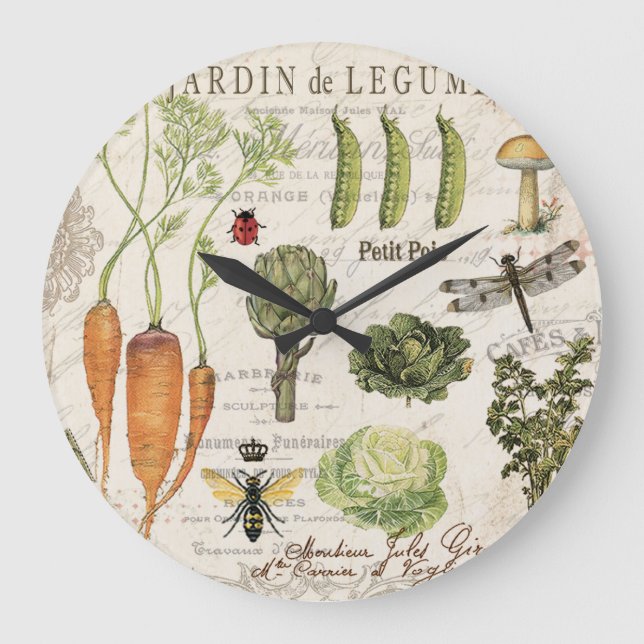 moderner Vintager Gemüsegarten Große Wanduhr (Vorderseite)
