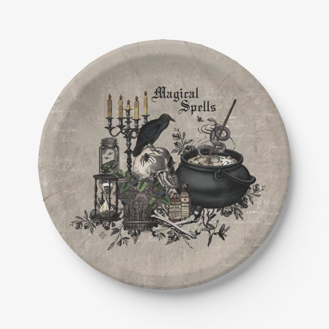 Moderner Vintager Halloween-HEXENBREW Pappteller (Vorderseite)