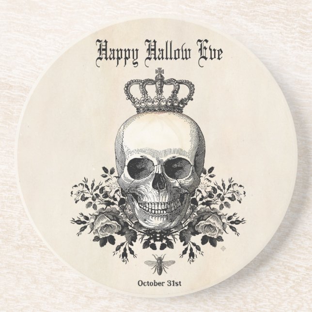 Moderner Vintager Halloween-Schädel mit Krone Getränkeuntersetzer (Vorne)