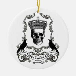 Moderner Vintager Halloween-Schädel mit Krone Keramikornament