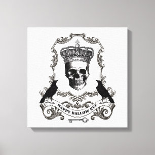 Moderner Vintager Halloween-Schädel mit Krone Leinwanddruck