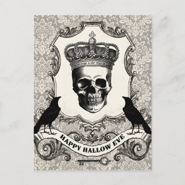 Moderner Vintager Halloween-Schädel Postkarte (Vorderseite)