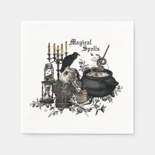 Moderner Vintager Halloween-Schädel Serviette