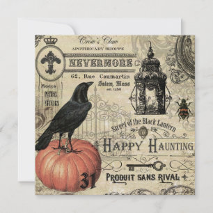 moderner Vintager Halloweenkürbis und -krähe Karte