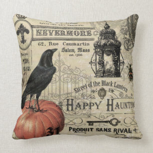 moderner Vintager Halloweenkürbis und -krähe Kissen