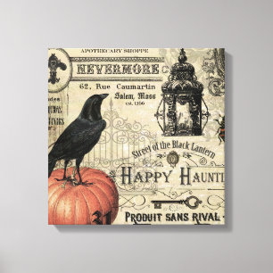 moderner Vintager Halloweenkürbis und -krähe Leinwanddruck