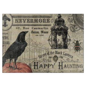 moderner Vintager Halloweenkürbis und -krähe Schneidebrett