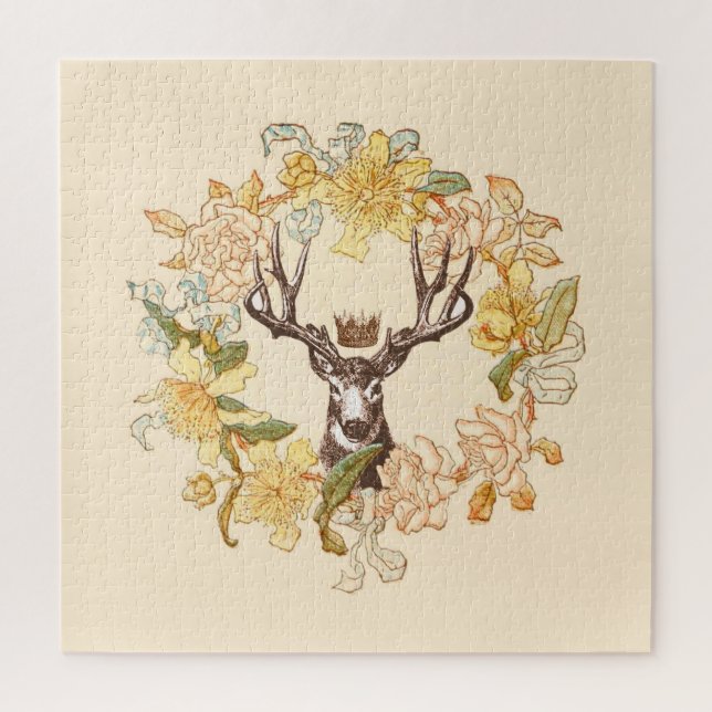 Moderner Vintager Hirsch Rustikaler Rosa Blume Kra (Vertikal)