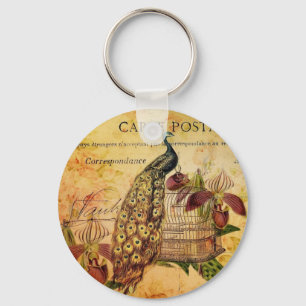 moderner Vintager Pfau der tropischen botanischen Schlüsselanhänger