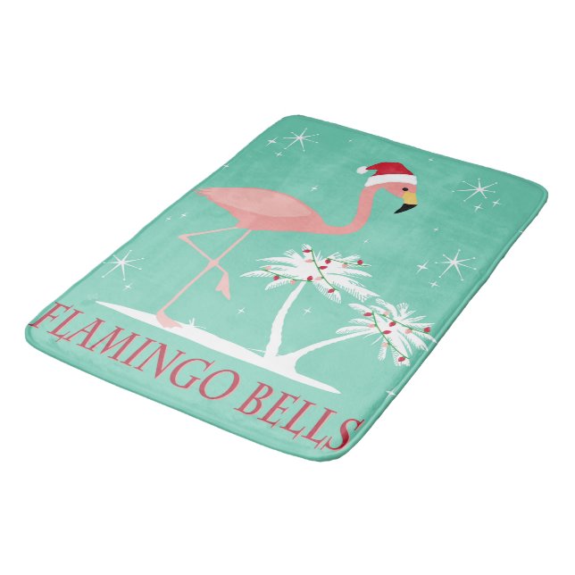 MODERNER VINTAGER RETRO WEIHNACHTSflamingo Badematte (Schrägansicht)