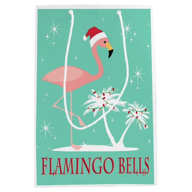 MODERNER VINTAGER RETRO WEIHNACHTSflamingo Mittlere Geschenktüte (Vorderseite)