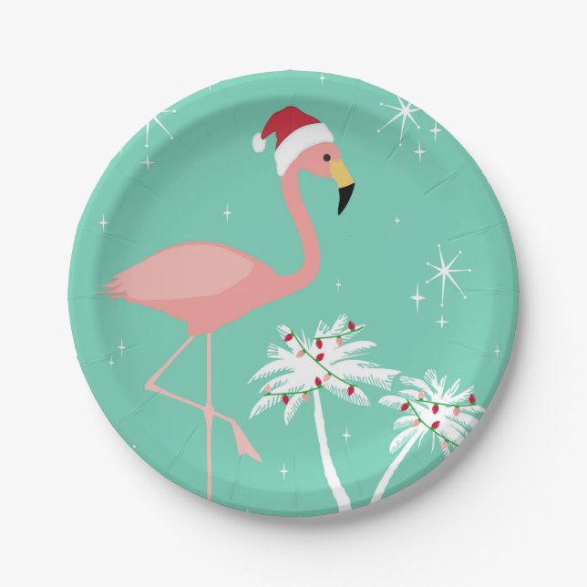 MODERNER VINTAGER RETRO WEIHNACHTSflamingo Pappteller (Vorderseite)