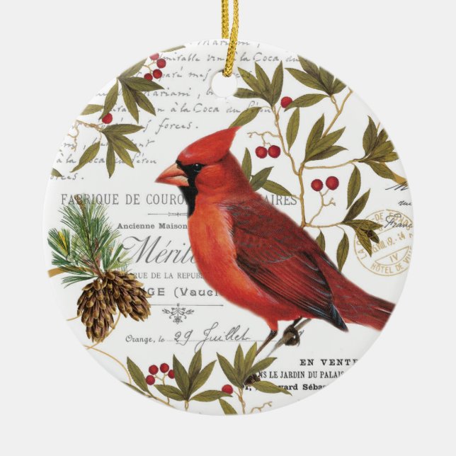 Moderner Vintager WaldKardinal Keramik Ornament (Vorne)