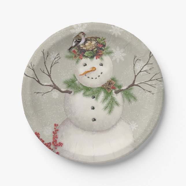 moderner Vintager Wintergartenschneefahrer Pappteller (Vorderseite)