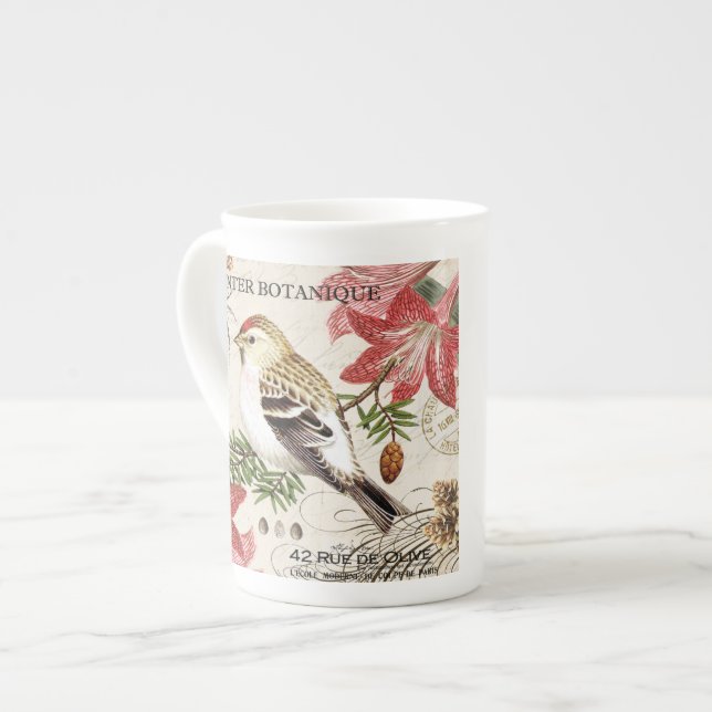 moderner Vintager Wintervogel Prozellantasse (Vorderseite Links)
