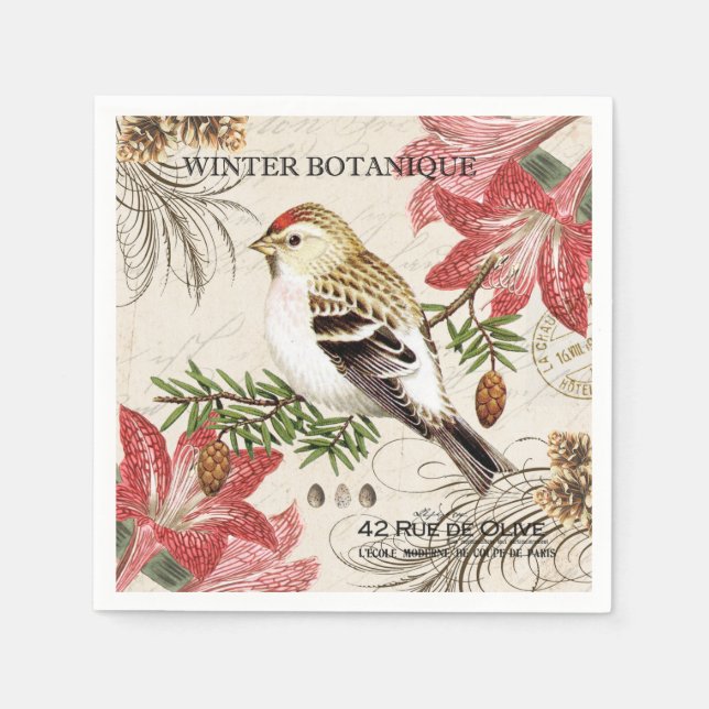 moderner Vintager Wintervogel Serviette (Vorderseite)