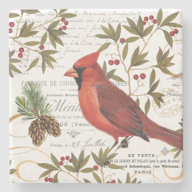 moderner Vintager Winterwald Kardinal Steinuntersetzer (Vorderseite)
