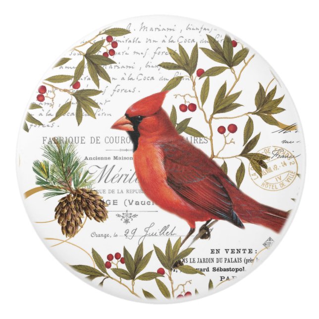 moderner Vintager WinterwaldKardinal Keramikknauf (Vorderseite)