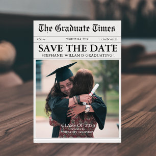 Moderner Vintager Zeitungs-FunStyle Foto Abschluss Save The Date