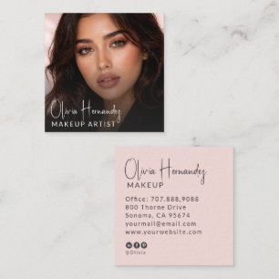 Moderner Visagist Foto Blush Rosa Schrift Quadratische Visitenkarte